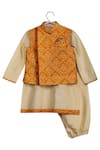 Buy_Minikin_Cream Cotton Satin, Cotton, Silk Brooches Printed Jacket Kurta Set _at_Aza_Fashions