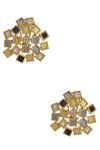 Shop Mira By Radhika Jain Gold Plated Metal Carved Stud Earrings at Aza Fashions Shop_Mira By Radhika Jain_Gold Plated Metal Carved Stud Earrings_at_Aza_Fashions