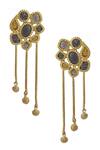 Shop Mira By Radhika Jain Gold Plated Carved Tassel Earrings at Aza Fashions Shop_Mira By Radhika Jain_Gold Plated Carved Tassel Earrings_at_Aza_Fashions