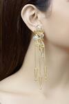 Buy_Mira By Radhika Jain_Gold Plated Stone Geometric Earrings_at_Aza_Fashions