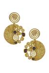 Shop_Mira By Radhika Jain_Gold Plated Carved Danglers_at_Aza_Fashions