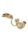 Shop_Mira By Radhika Jain_Gold Plated Carved Two Finger Ring_at_Aza_Fashions