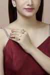 Buy_Mira By Radhika Jain_Gold Plated Carved Two Finger Ring_at_Aza_Fashions