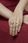 Buy_Mira By Radhika Jain_Gold Plated Carved Two Finger Ring_Online_at_Aza_Fashions