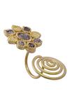 Shop_Mira By Radhika Jain_Gold Plated Carved Floral Ring_at_Aza_Fashions