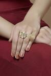 Buy_Mira By Radhika Jain_Gold Plated Carved Floral Ring_Online_at_Aza_Fashions