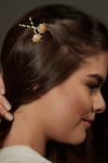 Shop_Zariin_Gold Beads Floral Hair Pin _at_Aza_Fashions