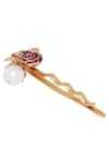 Buy_Zariin_Gold Beads Floral Hair Pin _at_Aza_Fashions