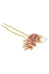 Buy_Zariin_Gold Beads Floral Hair Pin _at_Aza_Fashions