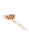 Zariin_Gold Beads Floral Hair Pin _Online_at_Aza_Fashions