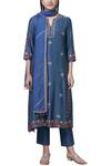 Buy_Kora_Blue Chanderi Kurta Set_at_Aza_Fashions
