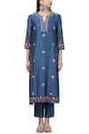 Buy_Kora_Blue Chanderi Kurta Set_Online_at_Aza_Fashions