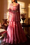 Shop_Sana Barreja_Pink Chanderi Round Jacket Lehenga Set _at_Aza_Fashions