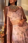 Sana Barreja_Peach Georgette Sweetheart Neck Embroidered Jacket Lehenga Set _Online_at_Aza_Fashions