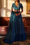 Sana Barreja_Blue Georgette V Neck Embroidered Lehenga Set _Online_at_Aza_Fashions