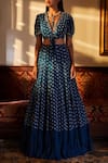 Shop_Sana Barreja_Blue Georgette V Neck Embroidered Lehenga Set _at_Aza_Fashions