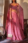 Shop_Sana Barreja_Pink Chanderi Sweetheart Neck Bridal Lehenga Set _at_Aza_Fashions