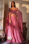 Buy_Sana Barreja_Pink Chanderi Sweetheart Neck Bridal Lehenga Set _at_Aza_Fashions