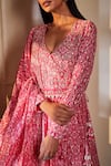 Sana Barreja_Pink Chanderi V Neck Anarkali With Dupatta _Online_at_Aza_Fashions