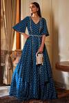 Buy_Sana Barreja_Blue Georgette V Neck Embroidered Anarkali Set _at_Aza_Fashions