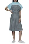 Buy_Two Point Two_Blue Cotton Wool Blend Checkered Dress_at_Aza_Fashions