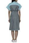 Shop_Two Point Two_Blue Cotton Wool Blend Checkered Dress_at_Aza_Fashions