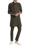 Shop_Son of A Noble Snob_Green Linen Kurta_at_Aza_Fashions