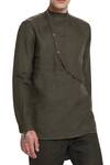 Shop_Son Of A Noble Snob_Green Linen Overlap Kurta_Online_at_Aza_Fashions