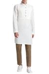 Son of A Noble Snob_White Linen Collared Kurta_Online_at_Aza_Fashions