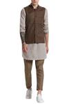 Son of A Noble Snob_Brown Linen Nehru Jacket_Online_at_Aza_Fashions