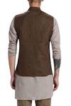 Shop_Son of A Noble Snob_Brown Linen Nehru Jacket_at_Aza_Fashions