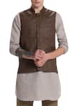 Shop_Son of A Noble Snob_Brown Linen Nehru Jacket_Online_at_Aza_Fashions