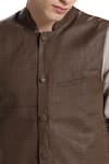 Son of A Noble Snob_Brown Linen Nehru Jacket_at_Aza_Fashions