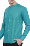 Buy_Mayank Modi - Men_Blue Linen Embroidered Shirt _Online_at_Aza_Fashions