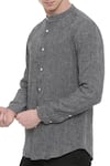 Buy_Mayank Modi - Men_Black Linen Textured Shirt _Online_at_Aza_Fashions