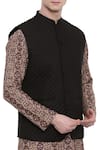 Mayank Modi - Men_Black Linen Quilted Bundi  _Online_at_Aza_Fashions