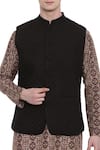 Shop_Mayank Modi - Men_Black Linen Quilted Bundi  _Online_at_Aza_Fashions