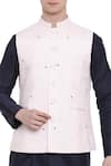 Shop_Mayank Modi - Men_Pink Linen Embroidered Bundi _Online_at_Aza_Fashions