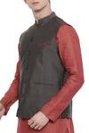 Mayank Modi - Men_Grey Cotton Silk Bundi_Online_at_Aza_Fashions