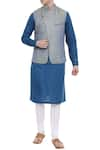 Buy_Mayank Modi - Men_Blue Linen Jacquard Bundi _at_Aza_Fashions