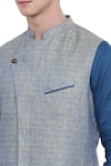 Shop_Mayank Modi - Men_Blue Linen Jacquard Bundi _Online_at_Aza_Fashions