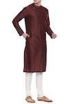 Mayank Modi - Men_Brown Silk Overlap Kurta Set _Online_at_Aza_Fashions