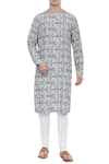 Buy_Mayank Modi - Men_Blue Linen Printed Kurta Set  _at_Aza_Fashions