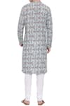 Shop_Mayank Modi - Men_Blue Linen Printed Kurta Set  _at_Aza_Fashions