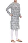 Mayank Modi - Men_Blue Linen Printed Kurta Set  _Online_at_Aza_Fashions