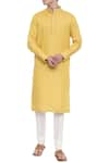 Buy_Mayank Modi - Men_Yellow Linen Kurta Set  _at_Aza_Fashions