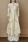 Nachiket Barve_Off White Chanderi Mandarin Collar Kurta Set  _Online_at_Aza_Fashions