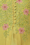 Nachiket Barve_Yellow Chanderi Kurta Mandarin Collar Inner V Neck Embroidered  _at_Aza_Fashions