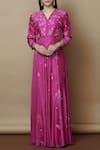 Buy_Nachiket Barve_Pink Chanderi V Neck Embroidered Kurta  _at_Aza_Fashions