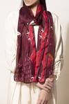 Shop_AMPM_Wine Printed Silk Stole_at_Aza_Fashions